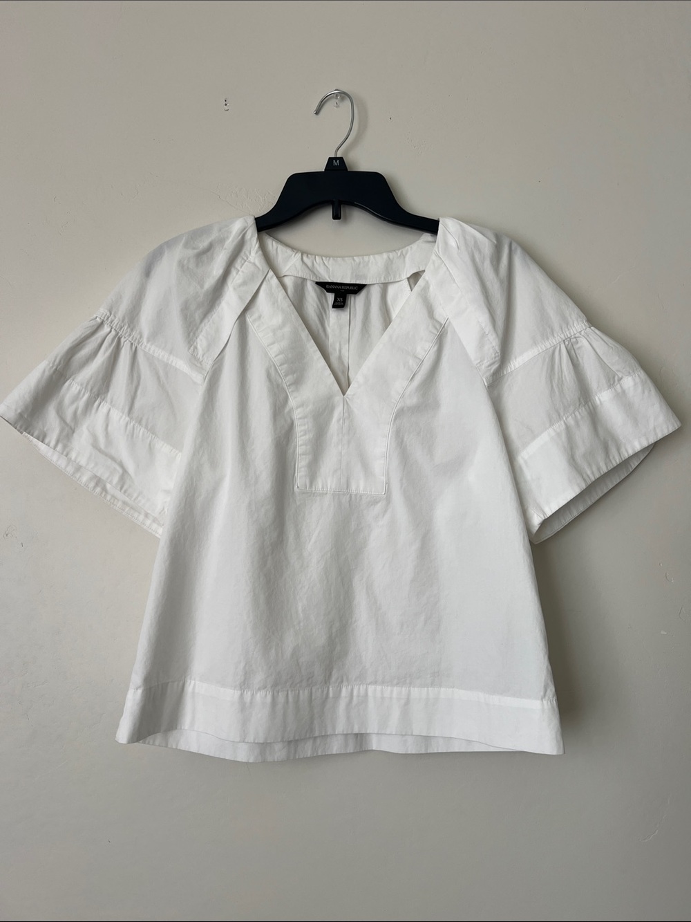 Banana Republic White V-Neck Cotton Poplin Women's Top